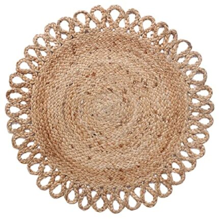 Efinito Hand Woven Carpet Rugs|Natural Stitch Braided Jute Door mat|Round Shape Mat for Bedroom,Living Room,Dining Room,Yoga,60x60 cm,(Brown)