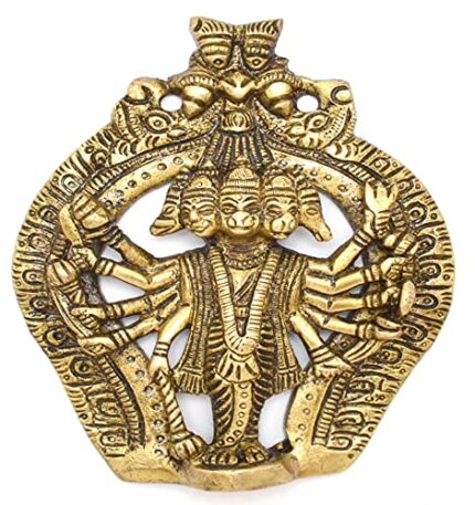 Efinito Panchmukhi Hanuman Brass Wall Hanging Idol for Home Decor, Standard, Pack of 1