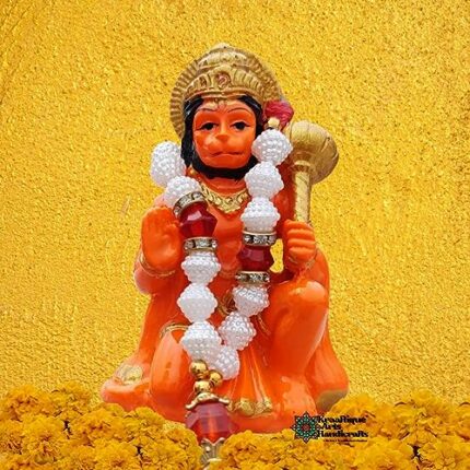 Efinito Marble Hanuman Ji Ki Murti in Blessing Posture with GEfinito Sitting Lord Balaji Bajrangbali Sankat Mochan Bhagwan Idol for Temple Car Dashboard Home Decor Statue Gift (Orange)