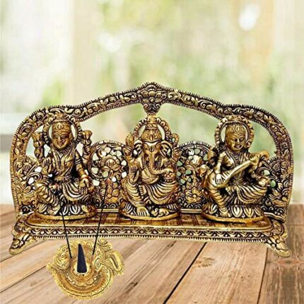 Efinito Laxmi Ganesh Saraswati Idol Gold Plated Showpiece Statute Gift (Gold, lgsgld)