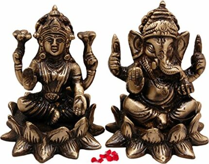 Efinito Brass Laxmi Ganesh Idol Pair, Standard, Weight - 700 Grams Antique Brown, 2 Piece