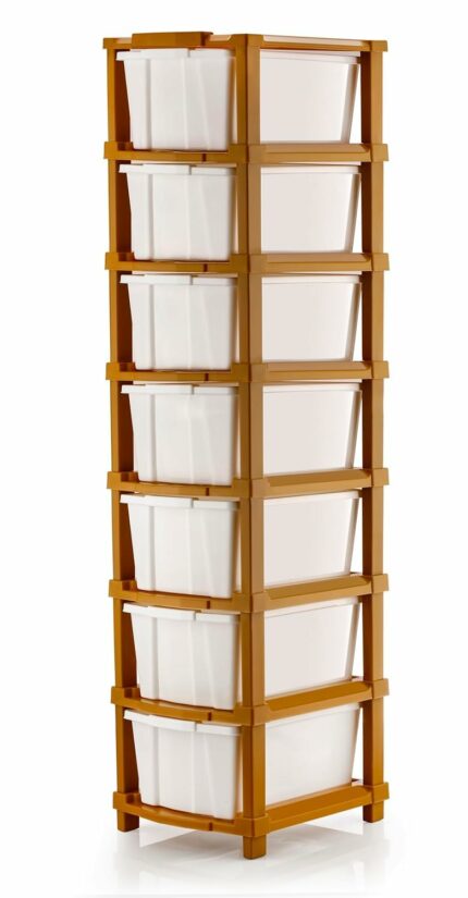 Efinito Plastic Drawer Organizer Self Standard Rectangular Multi Purpose Modular Drawer System Large Chest of Drawer Organizer for Home Office,Product Dimension When assembeled (7 Layer) (7xl, brown)