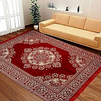 Efinito Designer Superfine Exclusive Cotton Carpet/Area Rug/Bedside Runner, Cotton Living Room Carpet, Durries in (Red, 4x6 Feet)