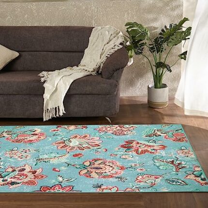 Efinito Wonder-Full Polyster Carpet, Machine Washable Rug Indoor Floor Rug Carpet for Bedroom Under Dining Table Home Office House Decor - Anti Skid Carpet (Light Blue - ?4 X 6 Feet)