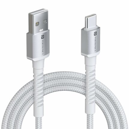 Portronics Konnect X USB to Type C Fast Charging Cable with 3A Output, Fast Charging & Data Transfer, Nylon Braided, Aluminium Alloy Shell, 1M Length compatible with Type C Smartphones(White)