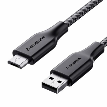 Ambrane Unbreakable 60W / 3A Fast Charging 1.5m Braided Micro USB Fast Charging Cable for Smartphones, Tablets, Laptops & Other Micro USB Devices, 480Mbps Data Sync, Quick Charge 3.0 (RCM15, Black)