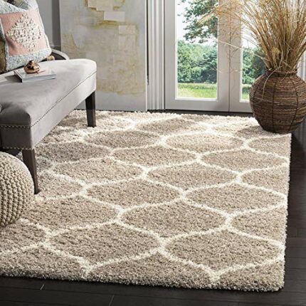 Naze Modern Polyester Anti Slip Shaggy Fluffy Fur Rug and Carpet for Living Room, Bedroom 2x3 feet Beige Mandir