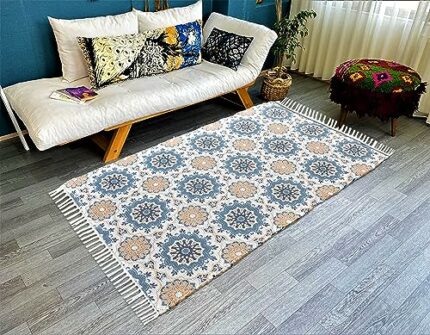 Efinito Handmade Printed Dhurrie 3 x 5 Feet Persian Carpet Rug Runner and Carpets for Living Room/Drawing Room/Bedroom/Home