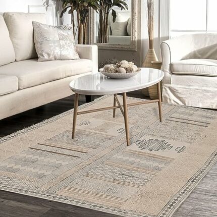 Efinito Handloom Rugs 4x6 Feet | Non-Slip Floor Carpet | Indian Dhurrie Cotton Block Printed Non Shedding Area Rugs for Living Room, Bedroom, Office, Hall - Design 14