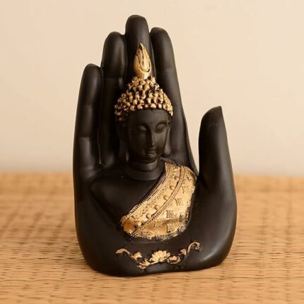 Efinito Golden Handcrafted Palm Buddha Polyresin Showpiece (12.5 cm x 7.5 cm x 17.5 cm, Black)