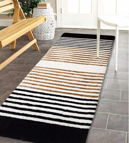 Efinito Modern Polyester Area Rugs | Carpets for Living Room, Kitchen, Kid?s Room, Bedroom | Microfiber Polyester Rugs | Shaggy Floor Carpet | Anti Skid Store (Black & White 2, 50 x 150 cm)