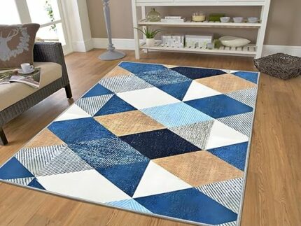 Efinito? Superfine American Bedside Runner Thermoplastic Rubber Printed 3D Jet Vintage Persian Carpet Rug Runner and Carpets for Bedroom/Living Area/Home with Anti Slip Backing (5X7 Ft, Crystals)