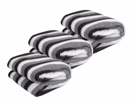 Efinito Shivaan Home Furnishing Fleece Single Bed AC Blanket (60X90 Inch, Black and White Stripes) - Pack of 3, lightweight