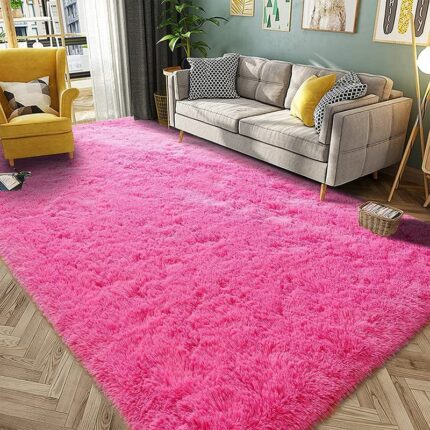Efinito Soft Shaggy Carpet Living Room Carpet Bedroom Home Decorate Floor Kids Playing MatHot-Pink,(3X5 FEET)