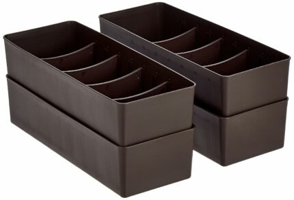 Efinito Solimo Plastic Multi-Purpose Adjustable Drawer Organizers And Wardrobe Organiser For Socks|Underwear|Ties|Jewellery(Set Of 4,Brown)