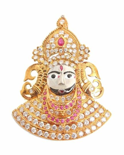 Efinito 18 Gram 925 Sterling Silver Swarovski Stoned Gold Plated Khatu Shyam Ji Idol/Murti/Statue with Singhasan Showpiece for Pooja Room Housewarming Return Gift Home Decoration and Gifts