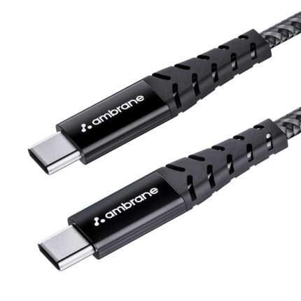 Ambrane Unbreakable 60W Fast Charging 1.5M Braided Type C to Type C Fast Charging Cable for Smartphones, Tablets, Laptops & Other Type C Devices, PD Technology, 480Mbps Data Sync (RCTT15, Black)