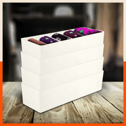 Efinito DORI (Set of 4) Multi-purpose Stackable Drawer Storage Organiser | Organise Socks, Innerwear, Tie, Handkerchief, Jewellery, Stationary, Belt etc.| Ivory | 5 Grids ? Stomo