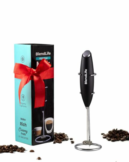 Efinito Handheld Milk Frother | Battery-Operated Stainless Steel Mixer with Stand | Perfect for Milk, Coffee, Lattes, Cappuccinos, Frappes, Matcha & Hot Chocolate | Versatile Egg Beater | Black