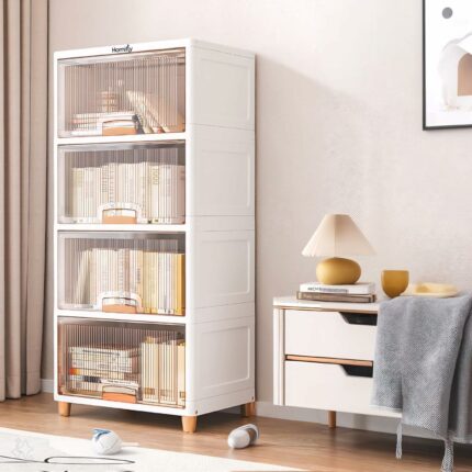 Efinito 4 Tier Foldable Plastic Cloth Rack for Storage/Kitchen Cupboard/Versatile and Sturdy Wardrobe for Clothes/Storage Organizer/Closet for Bedroom/Living Room/Laundry Room/Study(White)