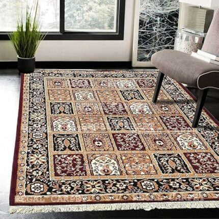 Efinito Floral Design Soft Acrylic Carpet for Living Room- 5x7 Feet Brown Color (150x200 CM, Rectangular)