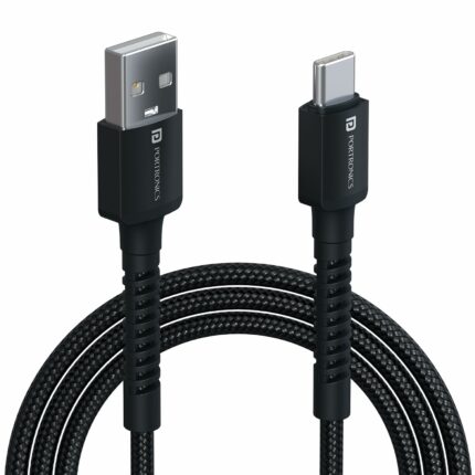 Portronics Konnect X USB to Type C Fast Charging Cable with 3A Output, Fast Charging & Data Transfer, Nylon Braided, Aluminium Alloy Shell, 1M Length compatible with Type C Smartphones(Black)