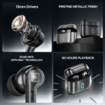 boAt Airdopes 141 Pro Buds, 13mm Drivers, Metallic Finish, 60HRS Battery, 4Mics ENx, Fast Charge, IPX5, v5.3 Bluetooth TWS in Ear Earbuds Wireless Earphones with mic (Obsidian Black) | Noise Cancelling | Long Battery Life | Fast Charging - Image 2