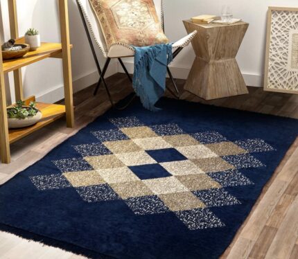 Efinito Designer Superfine Chenille Carpet | 500 GSM Velvet Carpet/Area Rug/Durries with Fine Gold Yarn for Living Room, Bedroom, Runner| 150x210 cm or 5x7 ft, Blue