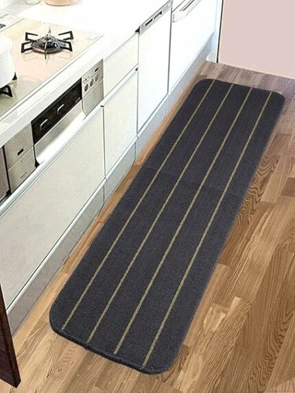 Efinito Polypropylene Striped Anti Skid Runner for Living Area | Rug for Bedroom |Rug for Dining Table Rug for Floor with Anti Slip Backing(Dark Grey, 45X120 cm)