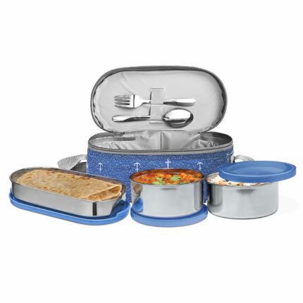 Efinito Corporate LuInch Stainless Steel Containers Set of 3, Blue, 280 Ml
