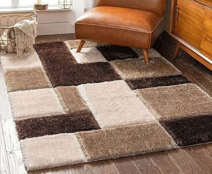 Efinito Furnishing Anti Slip Shaggy Fluffy Fur Rugs and Carpet for Living Room, Bedroom (Beige, 5 x 8 feet)