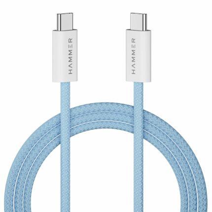 HAMMER Type C to Type C Fast Charging Cable 65W Braided, PD Fast Charging, Data Sync, 1.5 Meter Tangle Free Wire, Compatible with all C-Type Enabled Devices (Blue)