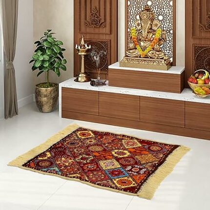 Efinito Prayer Mat | Velvet Aasan Mat | Meditation Prayer Carpet Mat | Pooja Aasan Mat | Rangoli Square Prayer Mat | Traditional Prayer Mat | Small | Multicolor
