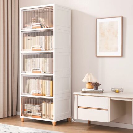 Efinito Collapsible Wardrobe, Storage Drawer Units, Clothes Drawer Organisers, Bookcases (Cupboard RACK-1DOOR Transparent, 5PCS)