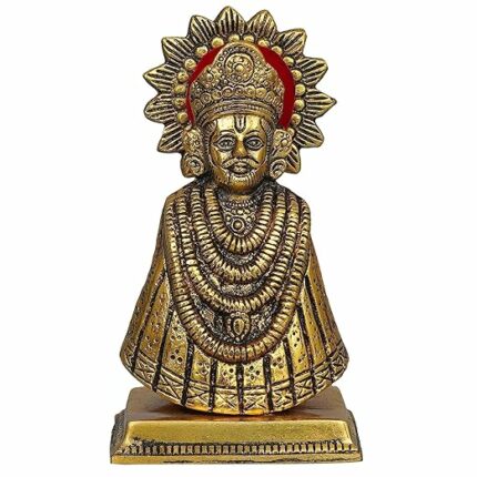 Efinito Premium Baba Khatu Shyam ji Idol Statue Showpiece for Home and Pooja Decoration | Khatu Shyam Murti for Home and Car Dashboard | Gold Color(Size 6.5 Inches) (Pack of 1)