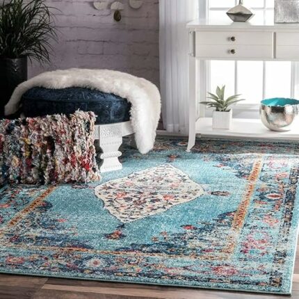 Efinito 3 x 5 Feet Multi Printed Vintage Persian Carpet Rug Runner for Bedroom/Living Area/Home with Anti Slip Backing