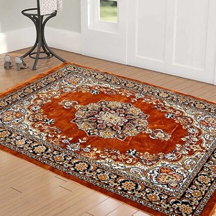 Efinito Heavy Floral Design Super Soft Area Rugs Silky Smooth Carpet for Living Room Kids Room Baby Room Dormitory Home Decor - 3 x 5 Feet (Gold)-HS_38_KUBMART20959, Standard