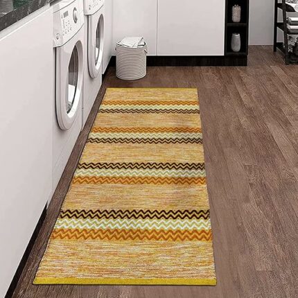 Efinito? Modern Cotton Carpet Runner in Abstract Pattern Bedside Runner, Runner for Living Room, Kitchen Yoga & Home Machine Washable - (2x5 Feet, Yellow Abstract)