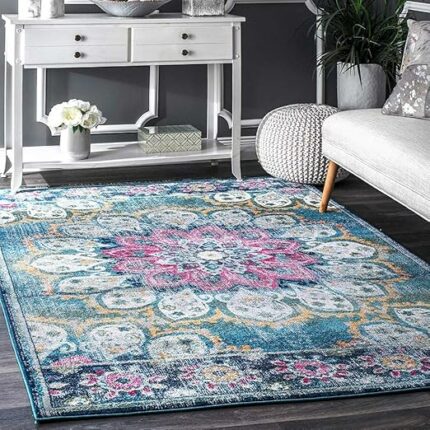 Efinito Floral Persian Rug with Anti Slip Backing (Multicolor, Polyester, 5 X 7 Feet), Rectangular