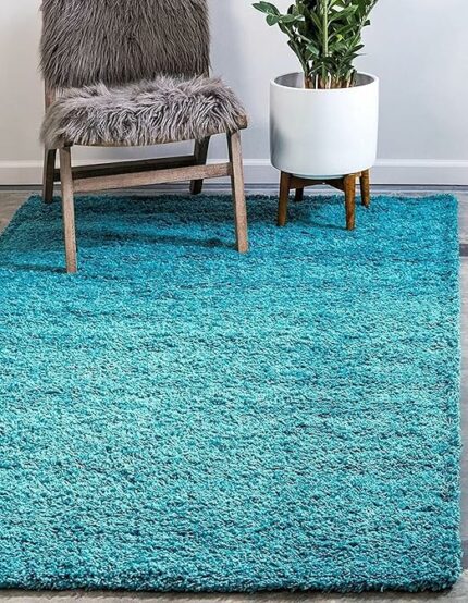Efinito Carpet for Living Room 3x5 feet Handmade Carpet for Bedroom Microfiber Cozy Super Soft & Plush Fluffy Shaggy Carpets with 2 inch Thickness Turquoise Color Rug- Shaggy 23
