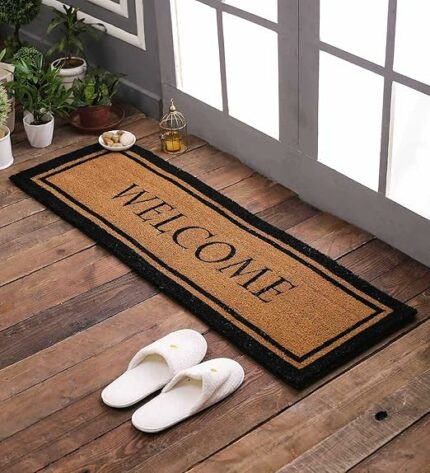 Efinito Natural Coir Printed Double Doormat (Natural) Long-Lasting, Anti-Slip, Heavy Duty Thick Entryway Rug with PVC Backing for Indoor & Covered Door Entrances 120 x 40 cm