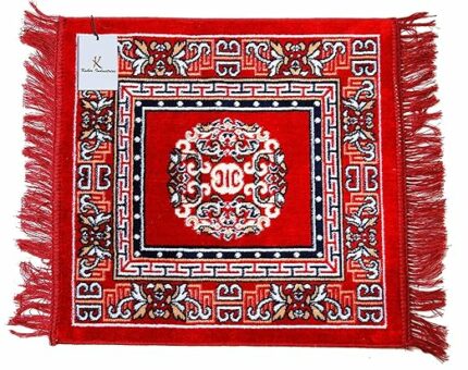 Efinito Traditional Carpet/Pooja Mat|Square Shape & Soft Velvet Material|Maditation Prayer Mat|Size 60 x 60 CM (Red)