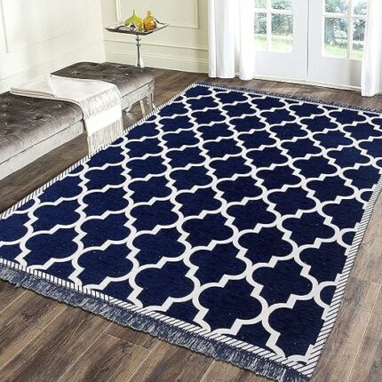 Sparrow World_ Premium Exclusive Chennille Living Room Carpet,Area Rug,Durries,BedCover (Navy Blue, 3X5 Feet)