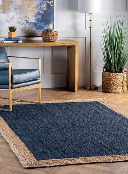 Efinito Jute Carpet for Living Room, Jute Floor Mat, Rugs for Living Room, Jute Centre Table Carpet (Navy Blue, 3x5 FT)