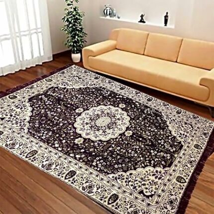Efinito Zeometric Ethnic Velvet Touch Abstract Chenille Carpet (6Feet X 9Feet) Multi
