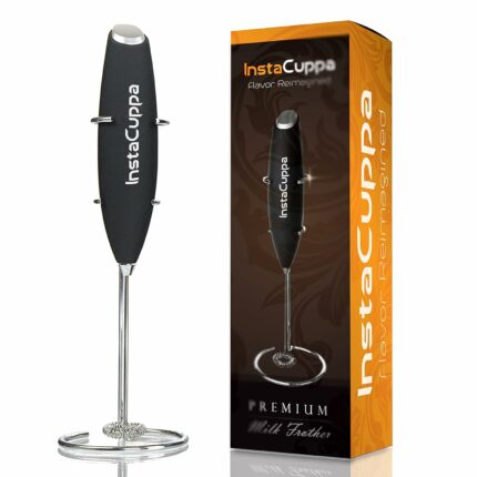 Efinito Milk Frother for Coffee, Handheld Battery-Operated Froth Coffee Beater, Electric Portable Foam Maker for Cappuccino, Automatic Hand Stirrer with Stainless Steel Egg Whisker and Stand