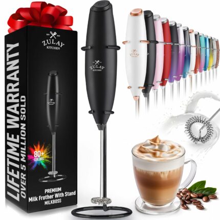 Efinito Powerful Milk Frother Handheld Foam Maker for Lattes - Whisk Drink Mixer - Coffee, Mini Foamer for Cappuccino, Frappe, Matcha & Creamer by Milk Boss (Z1 Motor Max, Jet Black)
