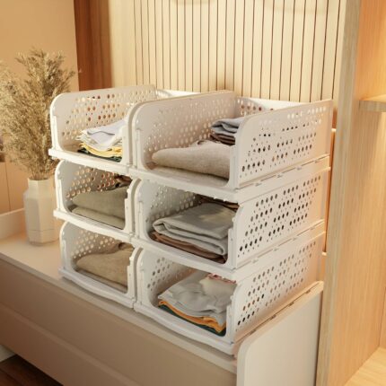 Efinito Clothes Organizer for Wardrobe | Foldable & Stackable Closet Organizer, 6 Pieces, White