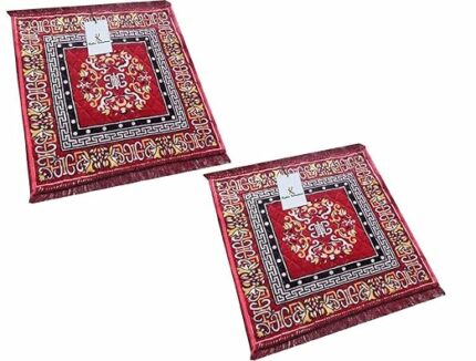 Efinito Traditional Carpet/Pooja Mat|Square Shape & Soft Velvet Material|Maditation Prayer Mat|Size 60 x 60 CM,Pack Of 2 (Red)