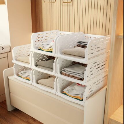 Efinito basics Clothes Organizer for Wardrobe | Foldable & Stackable Closet Organizer, 8 Pieces, White